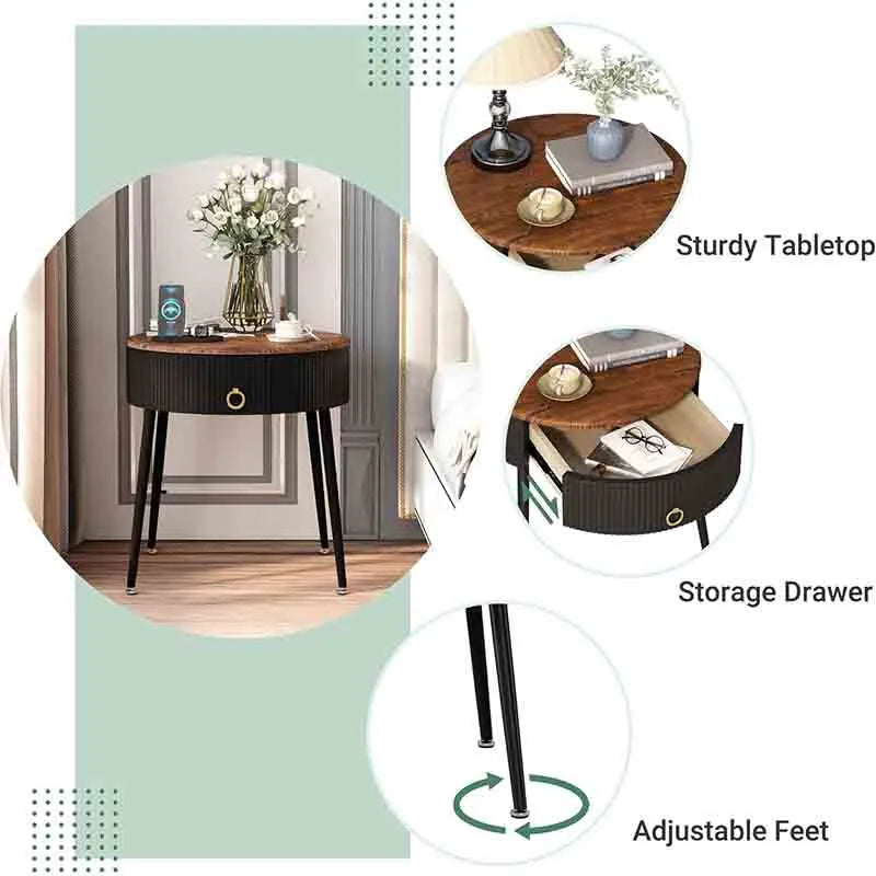 Yoobure Side Tables Set of 2, Round Nightstand with Drawer