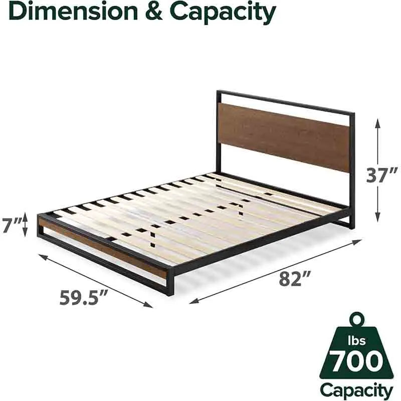Yoobure 37 Inch Bamboo and Metal Platform Bed Frame