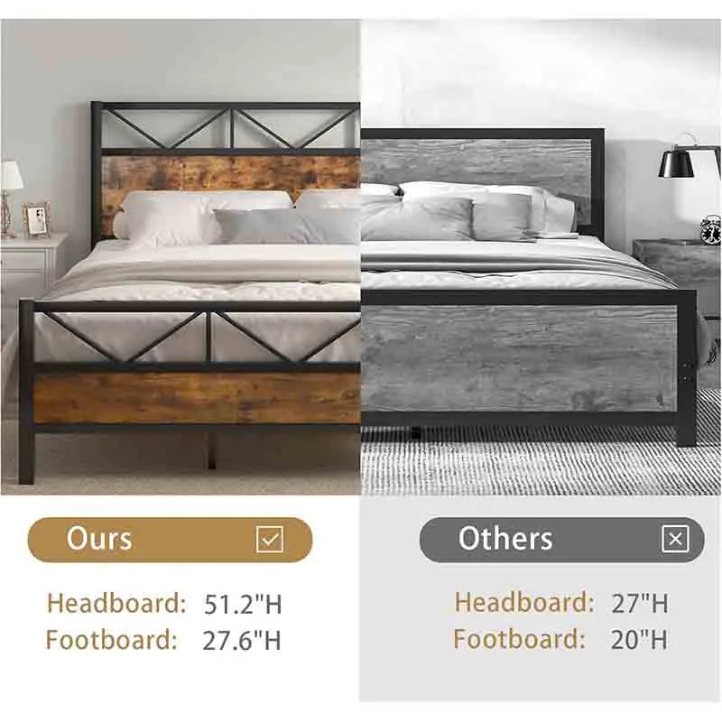 Yoobure King Size Industrial 51.2" Platform Bed