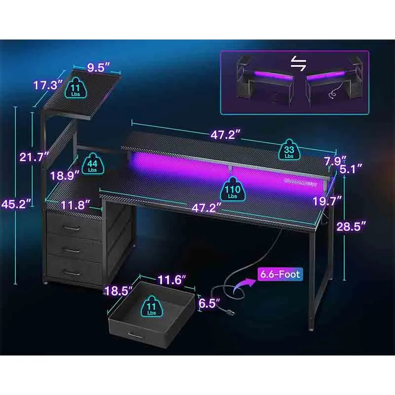Yoobure 59 Inch Modern Gamer Desk Table