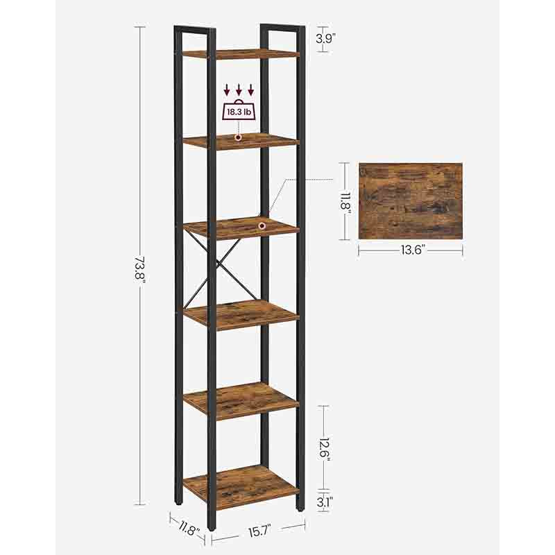 Yoobure 6-Tier Tall Bookshelf with Steel Frame