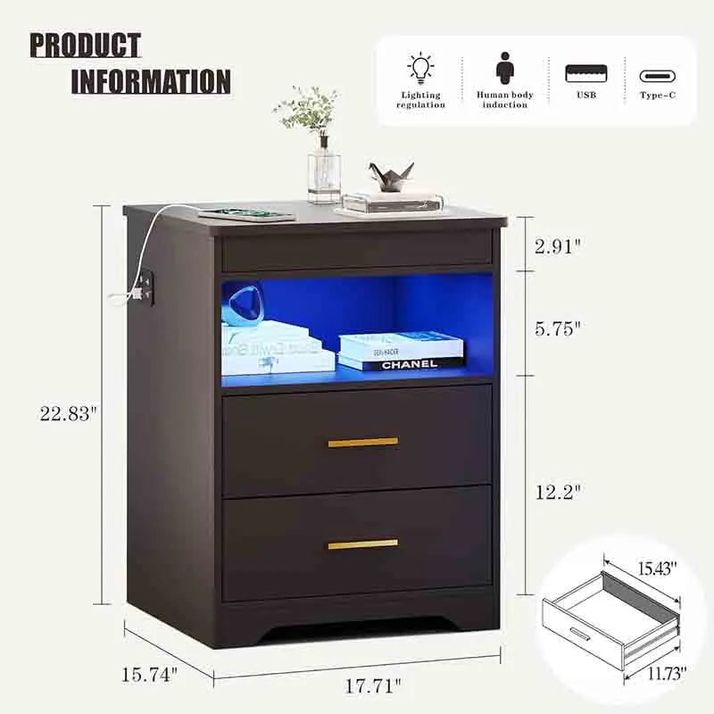 Yoobure Night Stand with USB & Type-C Port