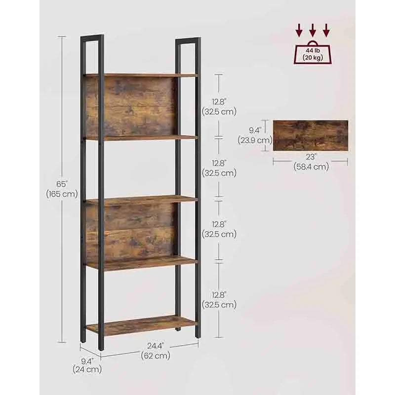 Yoobure 5-Tier Industrial Bookcase with Steel Frame