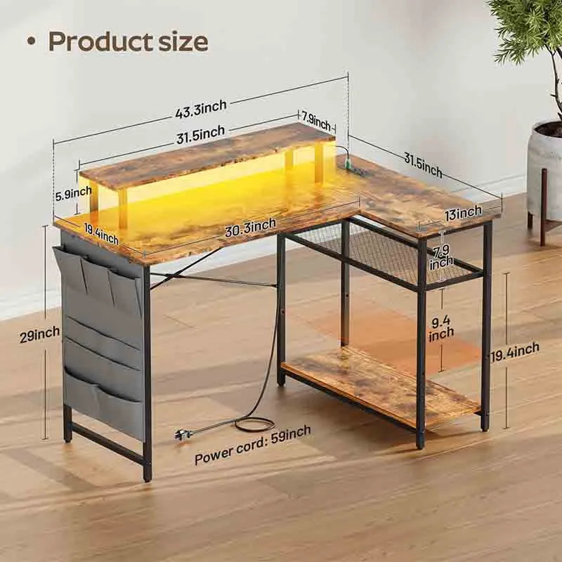 Yoobure 43 Inch Computer Desk with Monitor Stand, Rustic Brown