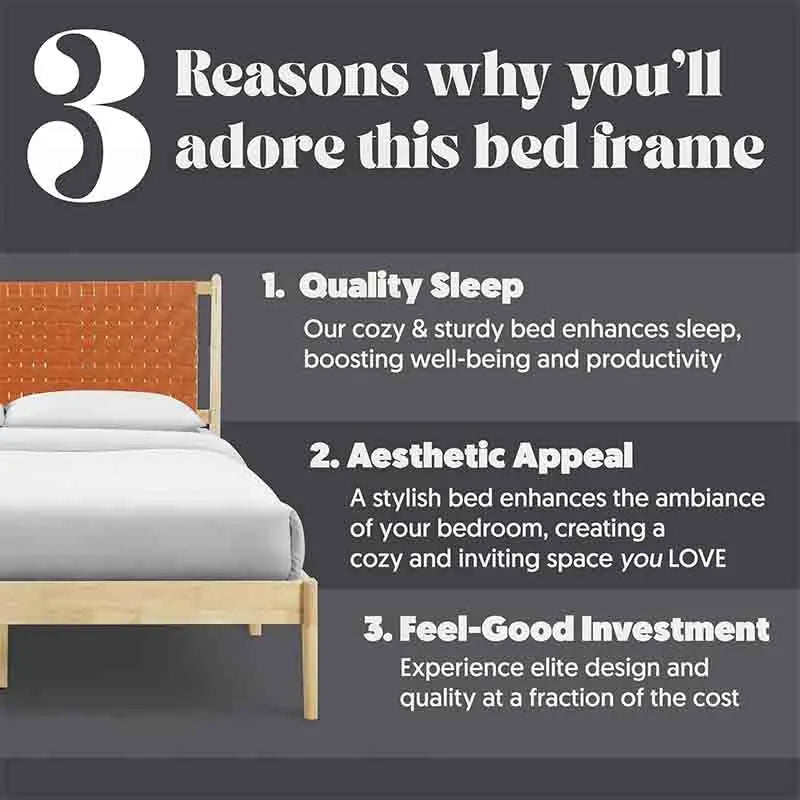 Yoobure Queen Bed Frame with Woven Leather Vegan Headboard