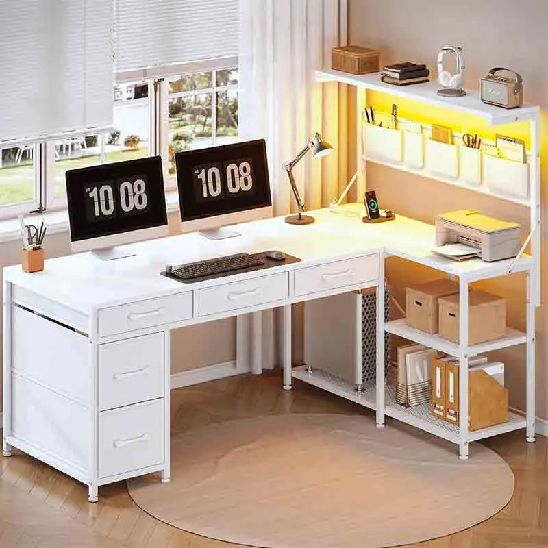 47.2” Gaming Desk with LED Lights, White