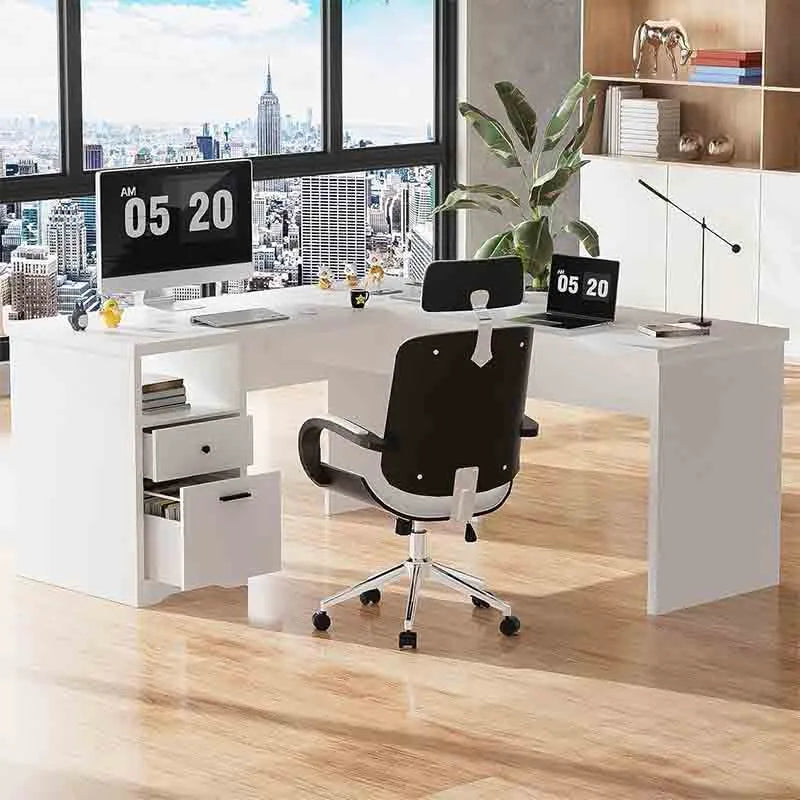 Yoobure L Shaped Lift Top Office Desk, White