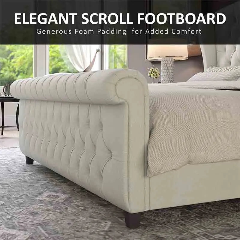 Yoobure King Size Platform Bed Frame, Chenille Upholstered
