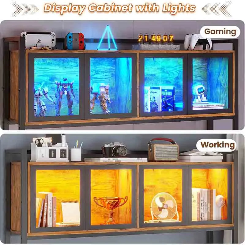 Yoobure L Shaped Desk with Hutch and Storage Shelves, Brown