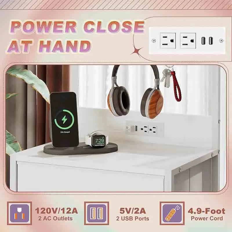 Yoobure 4 Drawer LED Nightstand with Charging Station