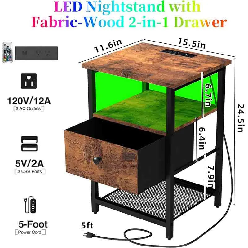 Yoobure LED Nightstands Set of 2 with Charging Station