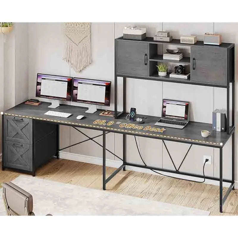 Yoobure Reversible Computer Desk with Fabric Drawers & Hutch