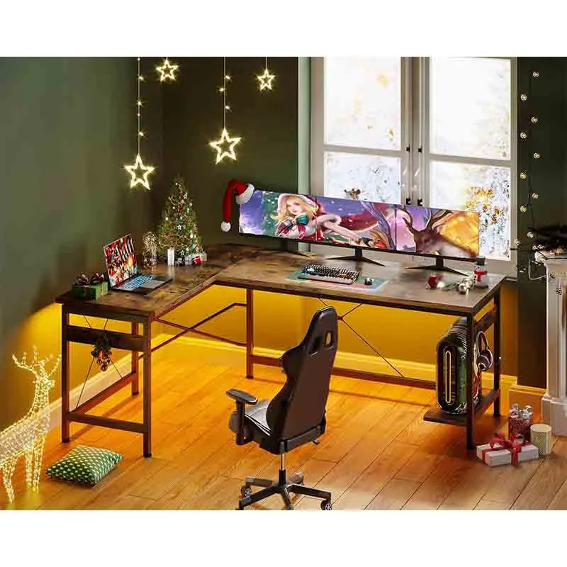 Yoobure 66" L Shaped Larger Gaming Desk, Berry Brown