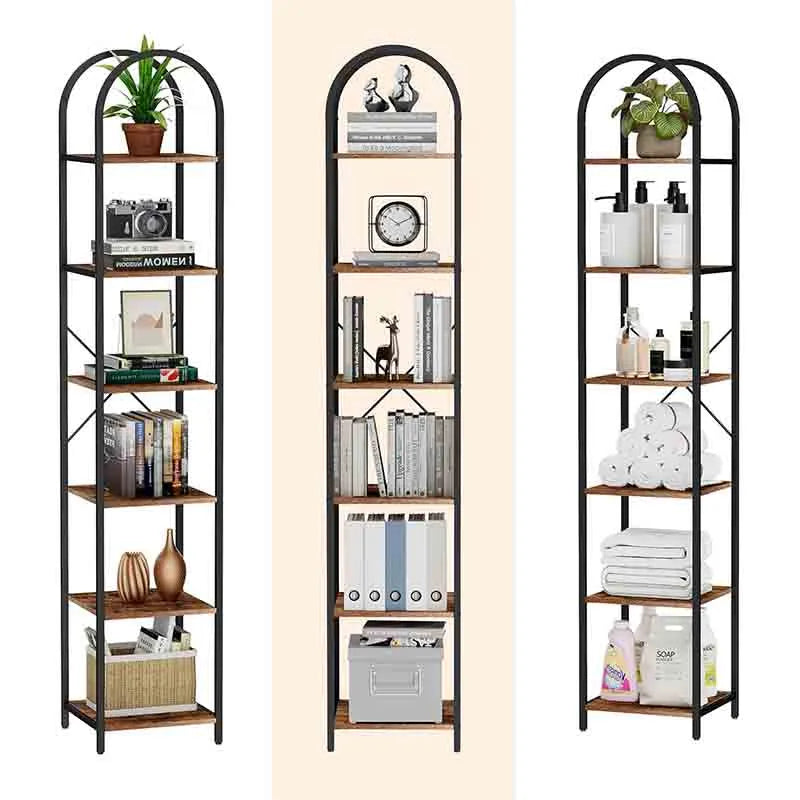 Yoobure 6-Tier Narrow Bookshelf Arched Display Rack