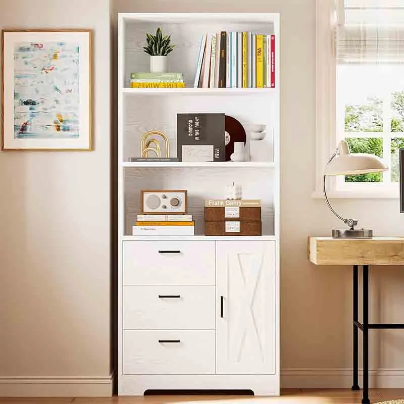 Yoobure Bookshelf with 3 Drawers, Tall Bookcase Shelf