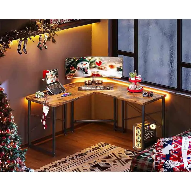 Yoobure Corner Desk Gaming Table for Home Office, Rustic Brown