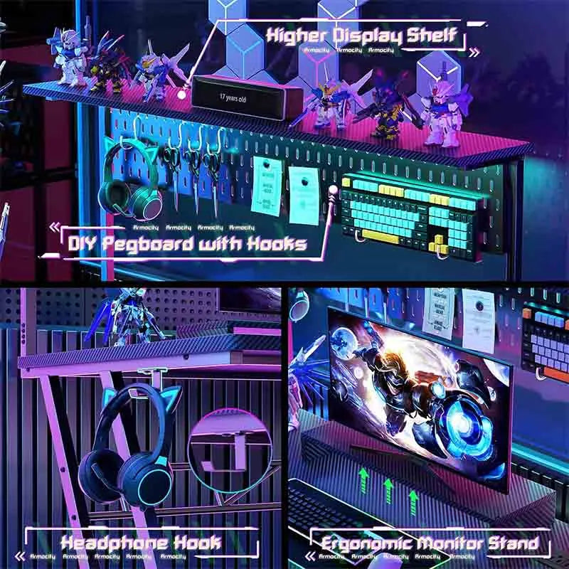 Yoobure Gaming Computer Desk with Shelves and Outlets