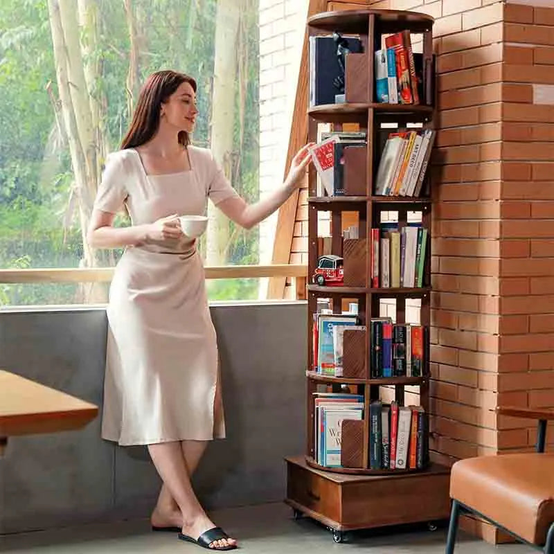 Yoobure Solid Wood Rotating Bookshelf 360° Display Bookcase