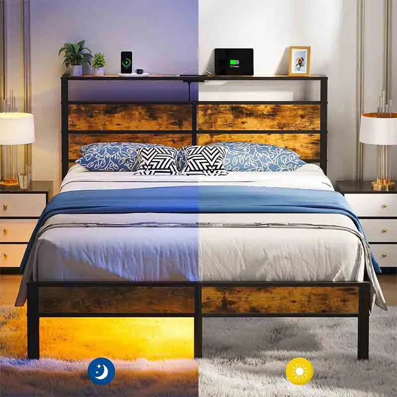 Yoobure Queen Size Bed Frame with Charging Station Headboard
