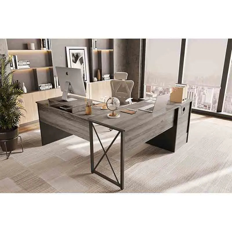 Yoobure Lift Top L Shaped Desk with File Drawer, Grey