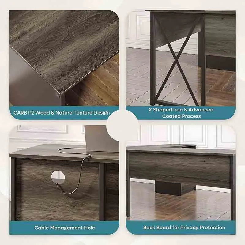 Yoobure Lift Top L Shaped Desk with File Drawer, Grey & Dark Oak