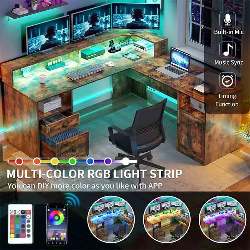 Yoobure 60" Corner Computer Desk with Power Outlets & Lift Top