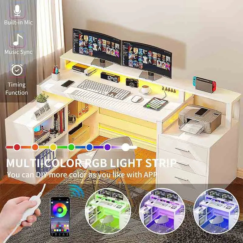 Yoobure L Shaped Desk with Drawers, 65" Computer Desk