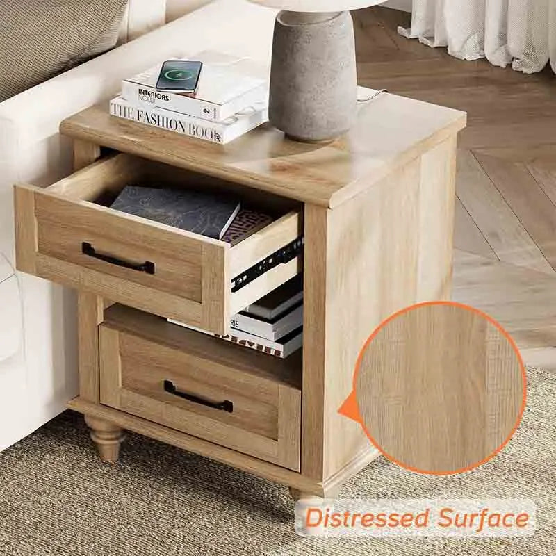 Yoobure Farmhouse End Table Nightstand with Charging Station