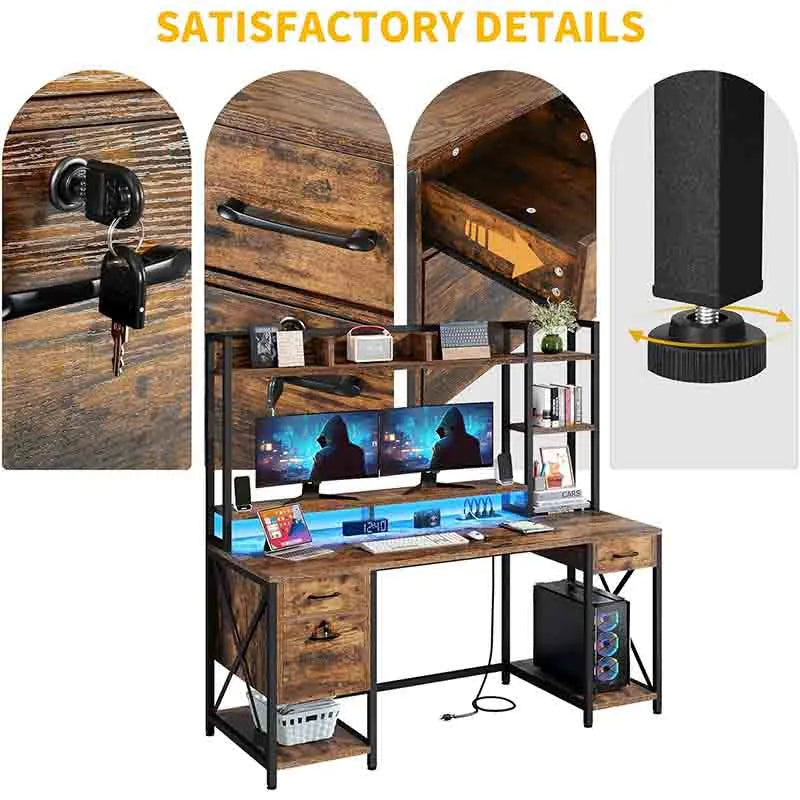 Yoobure 59.1" Office Desk with Power Outlets & LED Lights