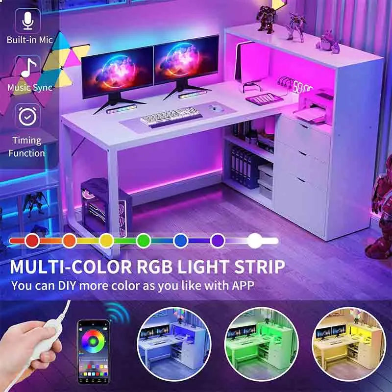 Yoobure 55" Corner Computer Desk with Bookshelf & Power Outlets