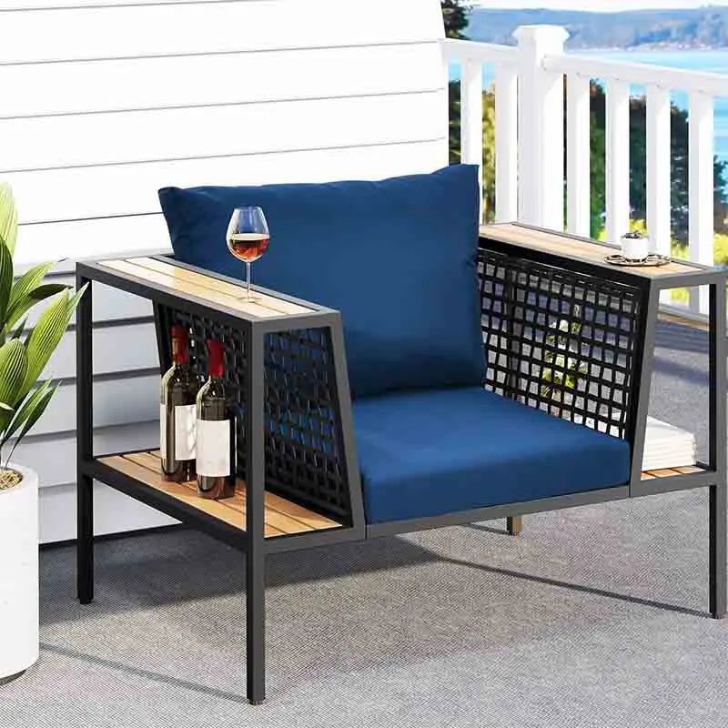 Yoobure Outdoor Wicker Sofa with Wood-Look Armrest