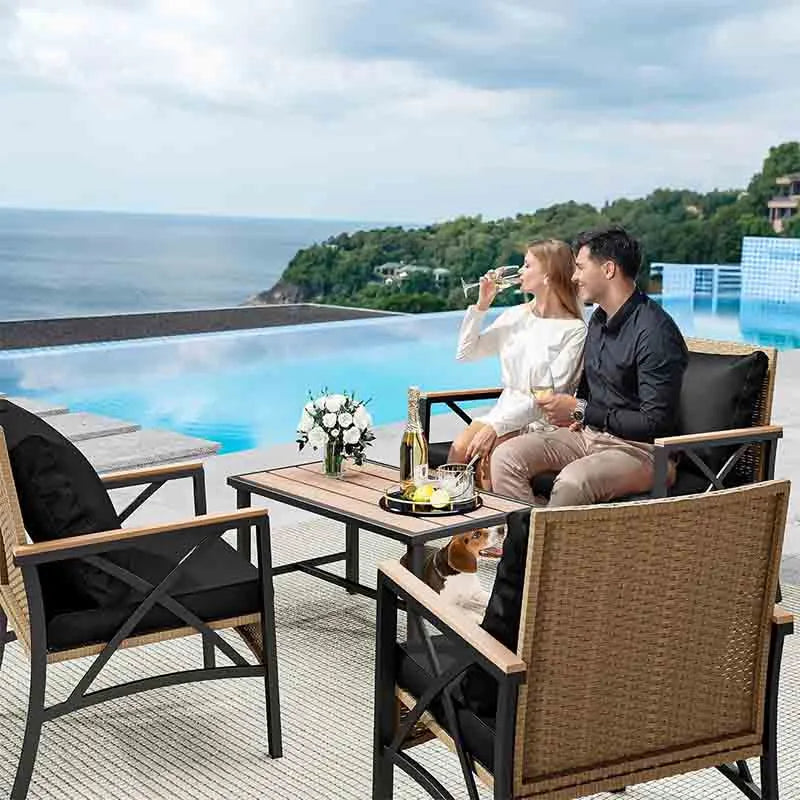 Yoobure 4-Piece Patio Wicker Furniture Set with Wood Armrest