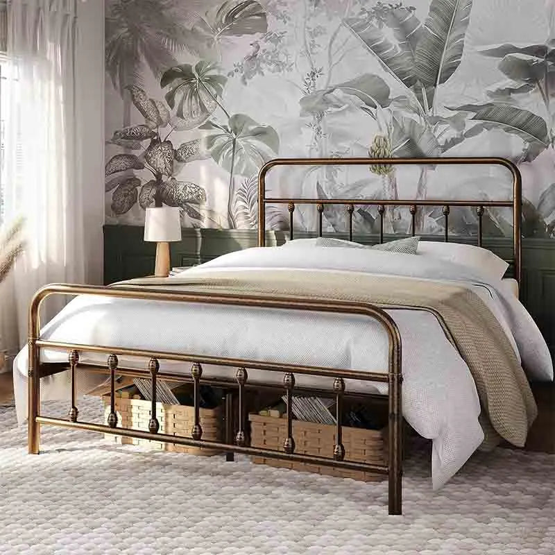 Yoobure Classic Metal Bed Frame with Iron-Art Headboard