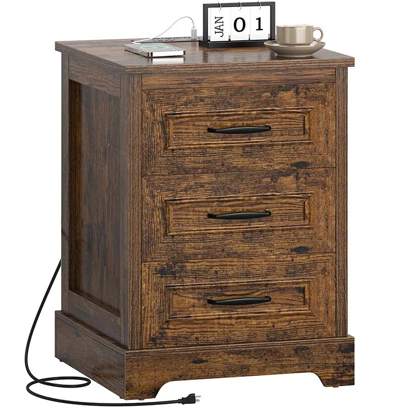 Yoobure Wood End Side Table with 3 Drawers