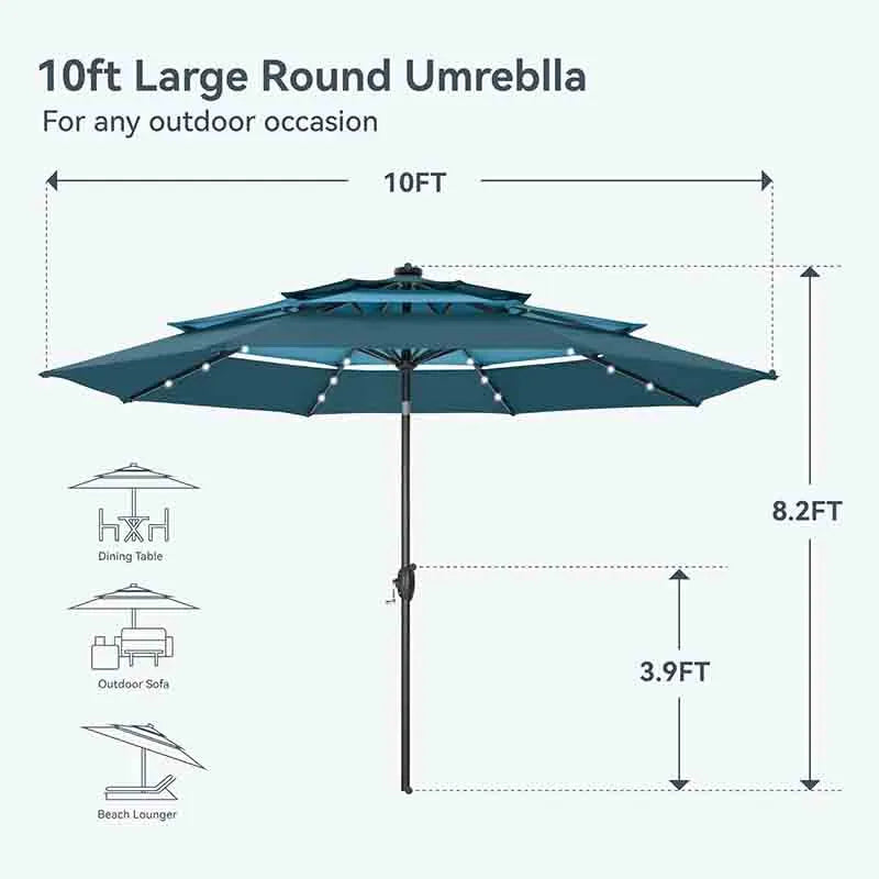 Yoobure Patio Umbrella with Solar Lights Outdoor 3 Tier