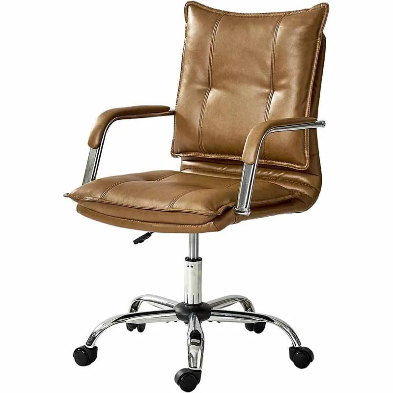 Brown Computer Chair with Sliver Legs and Arms
