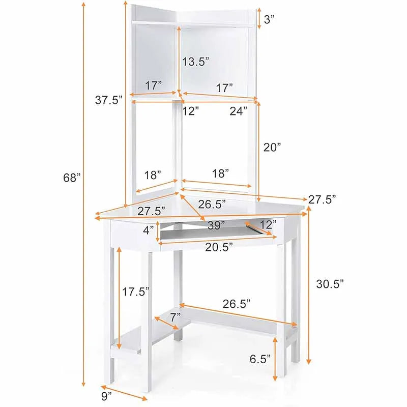 Yoobure Triangle Corner Computer Desk with Keyboard Tray, White