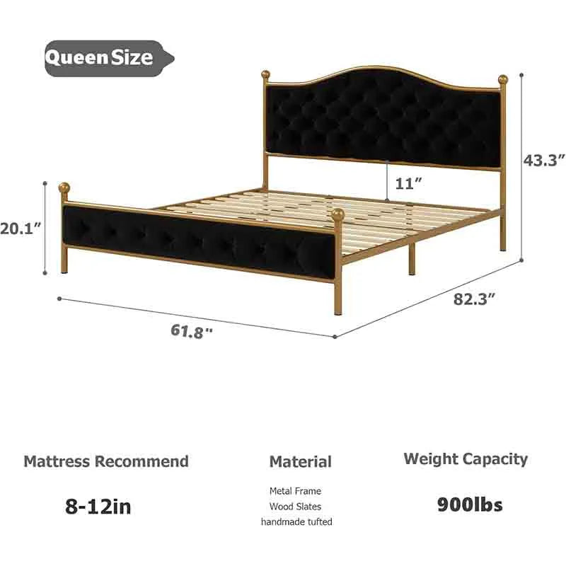 Yoobure Bed Frame with Elegant Button Tufted Curved Headboard