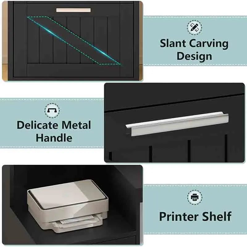 Yoobure 63" Farmhouse L Shaped Desk with Drawers & Shelf