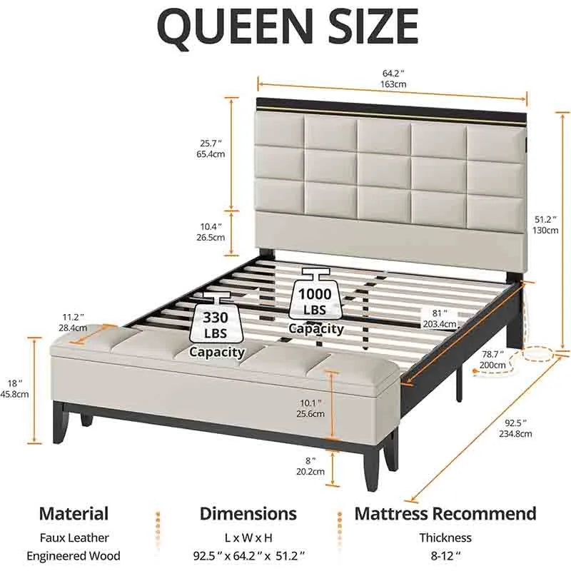 Yoobure Queen Bed Frame with 51.2" High Headboard