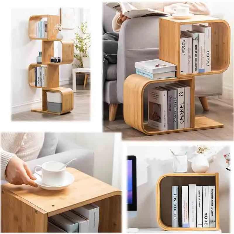 Yoobure 5-Tier S-Shaped Geometric Modern Bamboo Bookshelf
