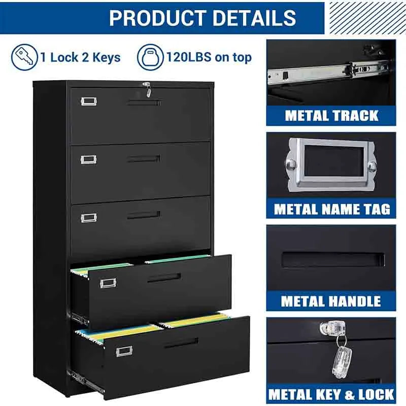 Yoobure File Cabinet with 5 Drawers Metal Filling Cabinets