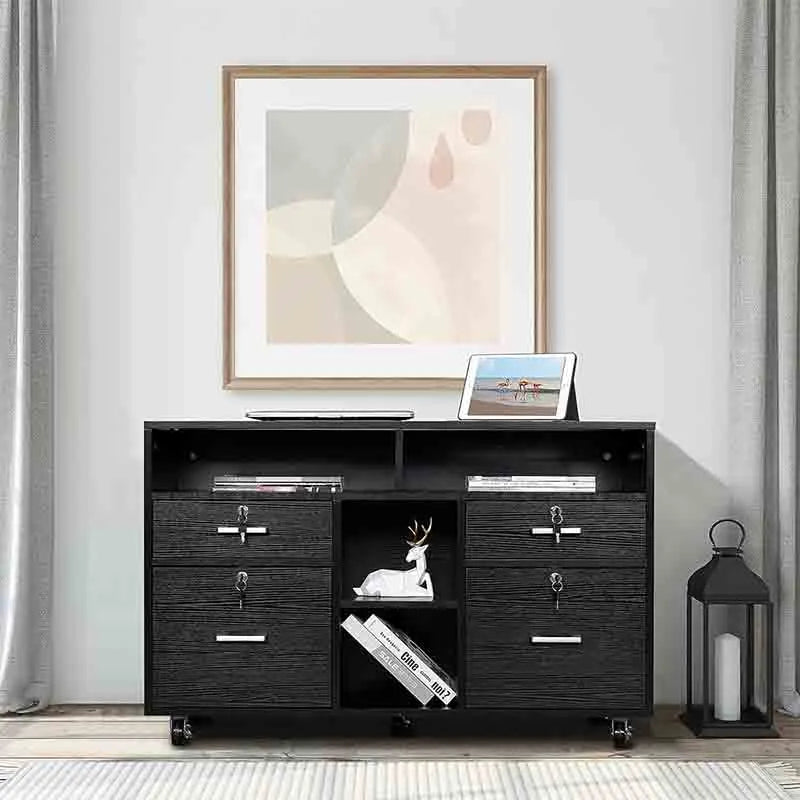 Yoobure Wood Mobile File Cabinet with 4 Drawers and Shelves