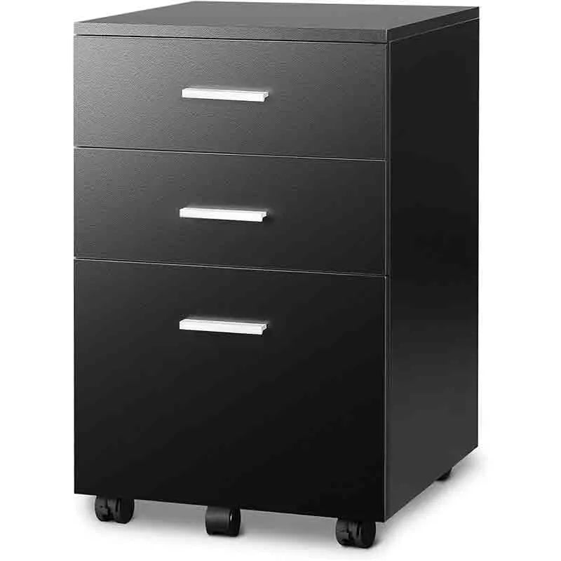 3-Drawer Wood Mobile File Cabinet