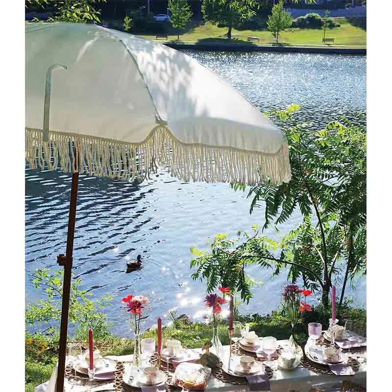 Yoobure Patio Umbrella with Fringe Outdoor Tassel Umbrella