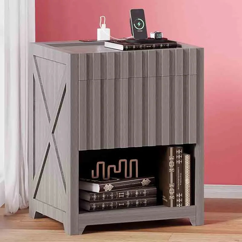 Yoobure Night Stand with Charging Station and 2 Drawers