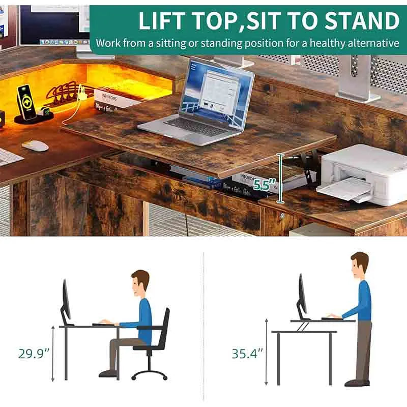 Yoobure 60" Corner Computer Desk with Power Outlets & Lift Top