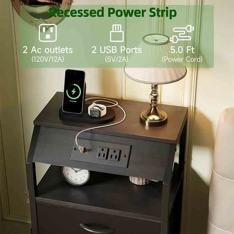 Yoobure Nightstand with Charging Station and 4 Drawers