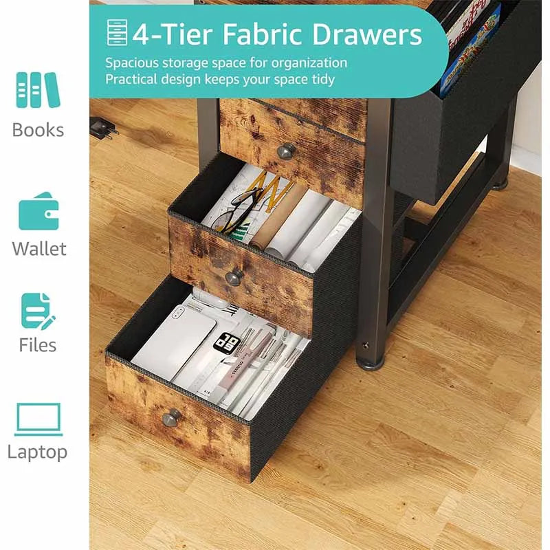 Yoobure L-Shaped Teen PC Desks with Fabric Drawer, Brown