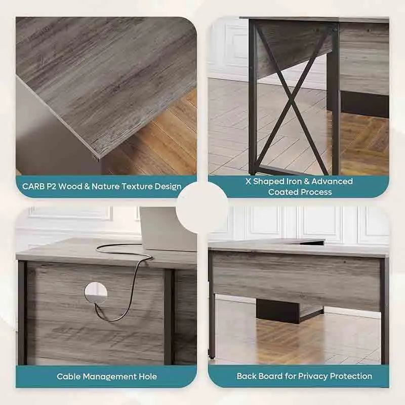 Yoobure Lift Top L Shaped Desk with File Drawer, Grey